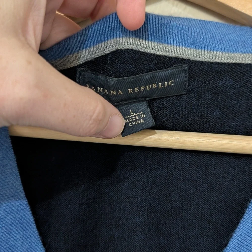 Banana Republic Extra-fine‎ Merino Wool Contrast-trim cardigan Navy Mens L